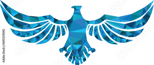 Geometric blue bird spread wings polygonal