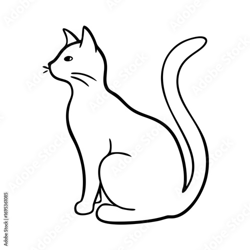 Cat Sitting Pet Animal Outline Vector Illustration