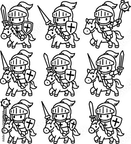 Crusader Knight on Horse Vector Icon Set – Chibi Style