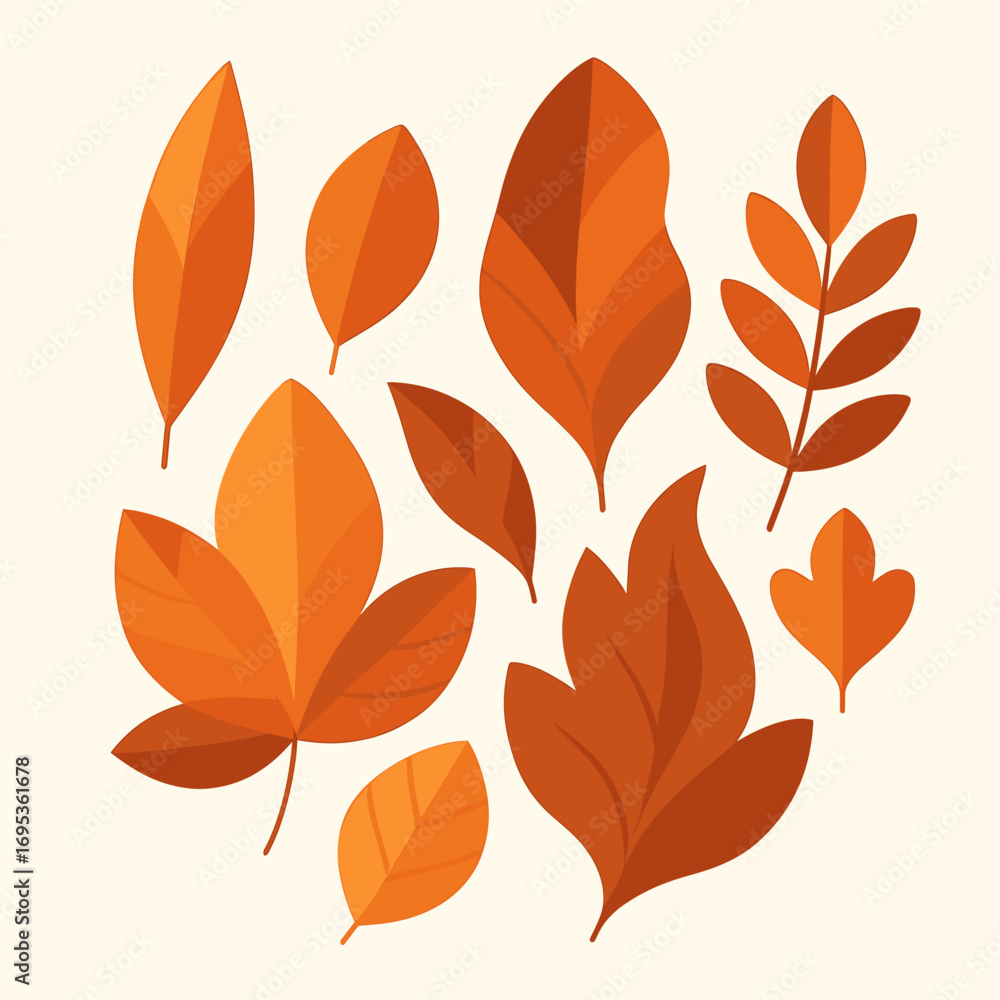 Fototapeta premium Autumn Leaves Collection: Flat Vector Illustration