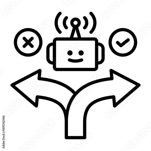This icon shows an AI making decisions based on conditions. It features a branching arrow and a robot.