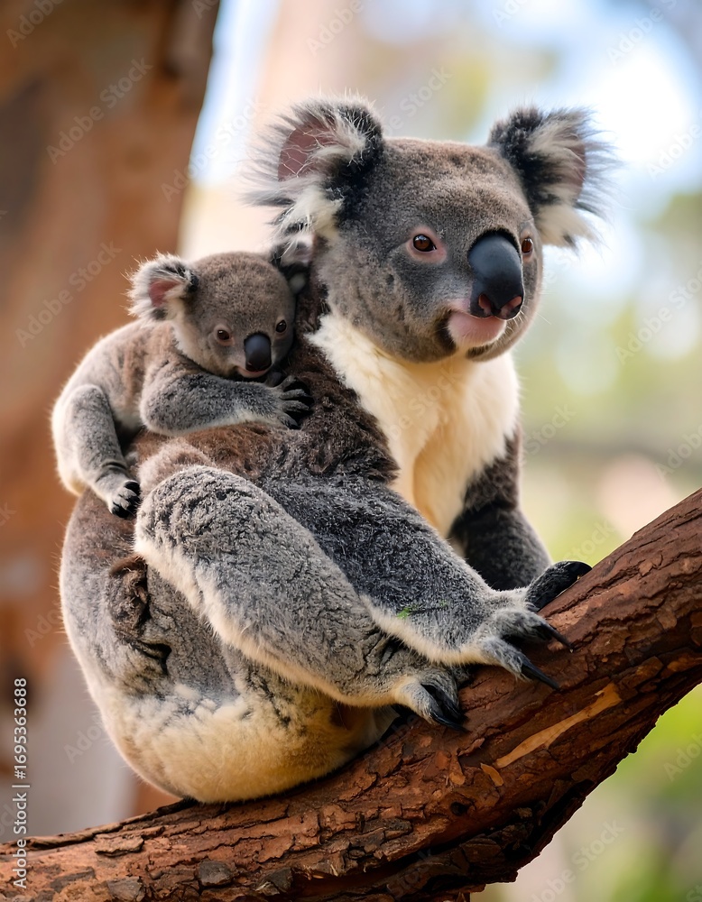 Naklejka premium Koala mother and joey on branch