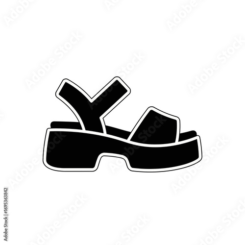 Vector art of black silhouette of a platform sandal with a thick sole and ankle strap