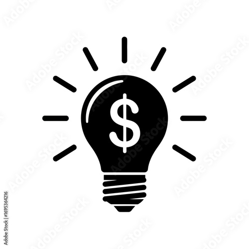 Vector art of black and white illustration of a light bulb with a dollar sign inside, symbolizing a moneymaking idea
