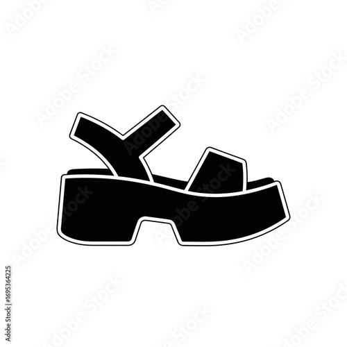 Vector art of black and white illustration of a platform sandal with a thick sole, representing fashion and footwear