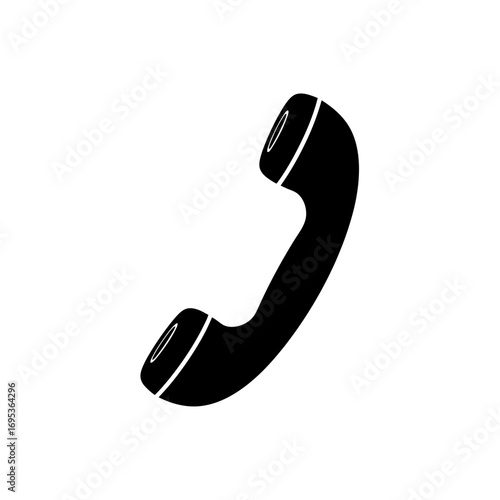Vector art of a black silhouette of a classic telephone handset, representing communication, calls, and traditional telephony
