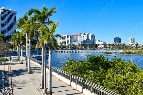 Waterfront walking path along Flagler Dr near downtown West Palm Beach in Palm Beach County, Florida