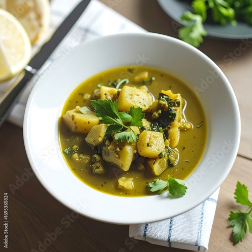 Creamy potato and greens soup