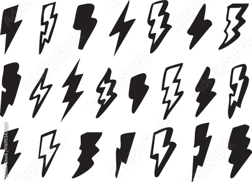 Lightning Bolt Icons Set
Thunderbolt Flash Energy Symbols
Electric Power Warning Sign Collection
Modern Lightning Strike Vector Pack
Energy and Power Iconography