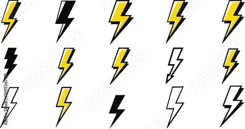 Lightning Bolt Icons Set
Thunderbolt Flash Energy Symbols
Electric Power Warning Sign Collection
Modern Lightning Strike Vector Pack
Energy and Power Iconography