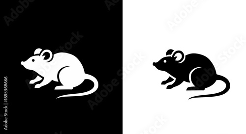 Mouse Icon Set Black White Vector Illustration Rodent Pest Control Symbol