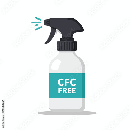 A white spray bottle with a black trigger dispensing a mist, labeled "CFC FREE".