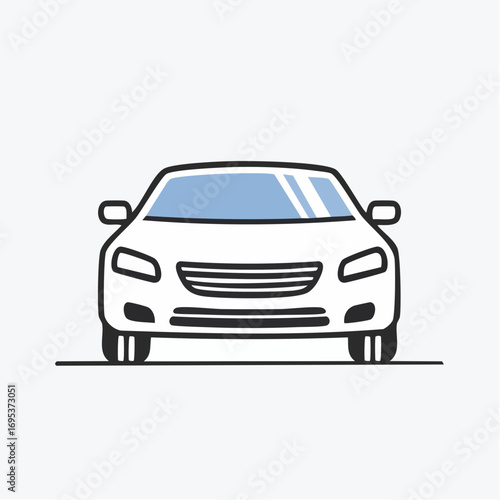 Sleek White Car Front View Modern Automotive Illustration for Transportation Concepts