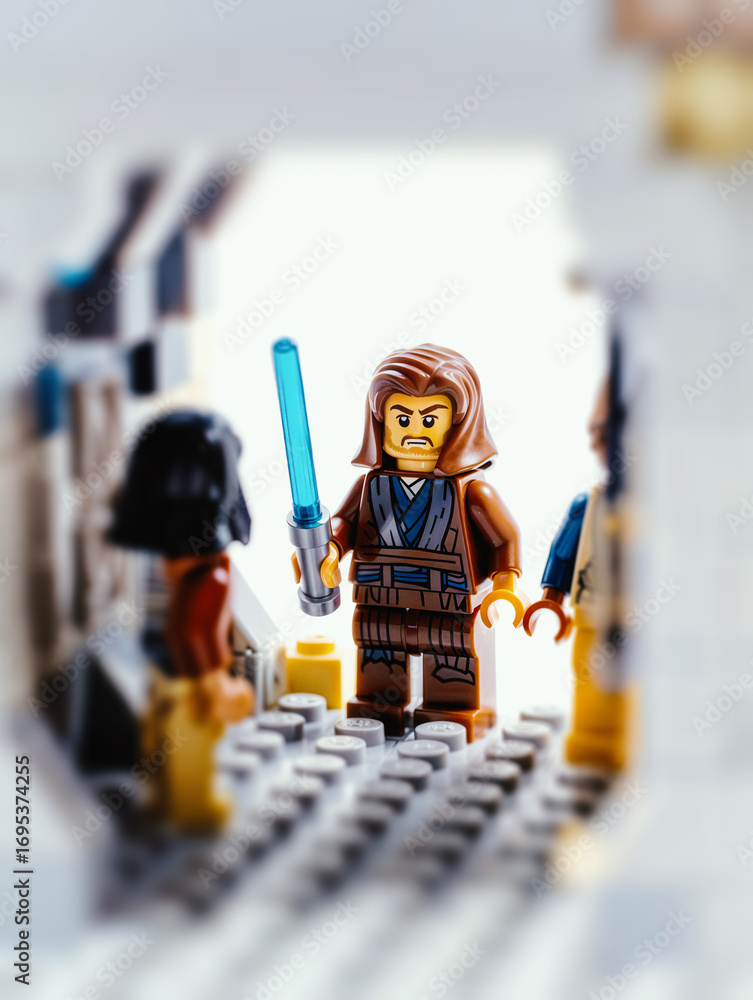 Fototapeta premium LEGO Star Wars Jedi Character Collectable Mini Figure, Jedi Knight Minifigure With Lightsaber, London, UK