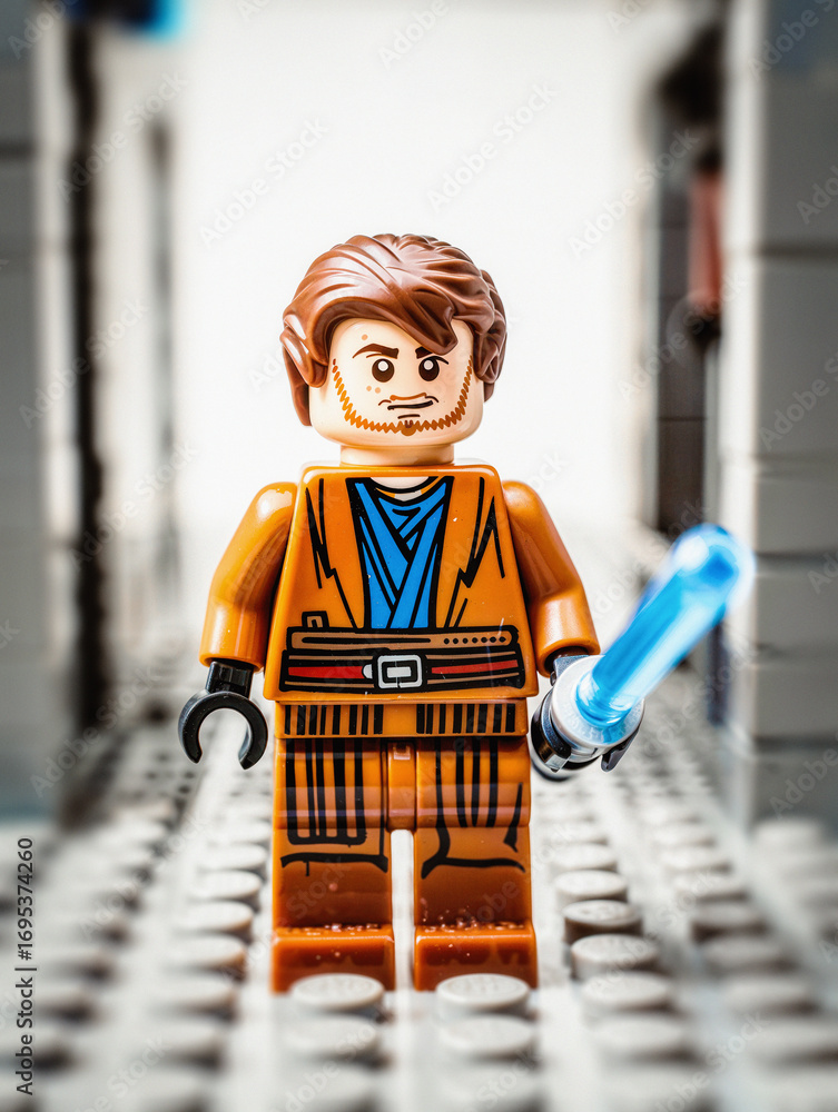 Fototapeta premium LEGO Star Wars Jedi Character Collectable Mini Figure, Jedi Knight Minifigure With Lightsaber, London, UK