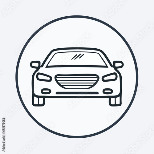Simple line art icon of a car shown from the front view, a modern vector symbol for the automotive industry and transportation services