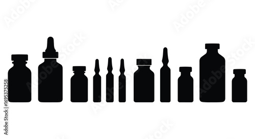 a row of various sized bottles and vials neatly arranged