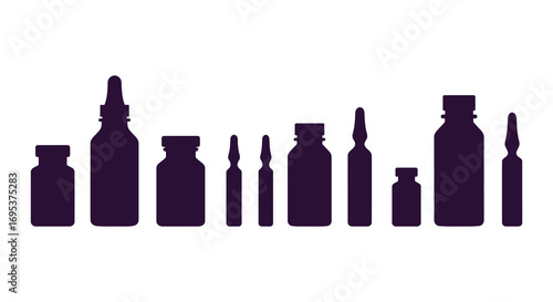 various medical vials and bottles arranged neatly in a row