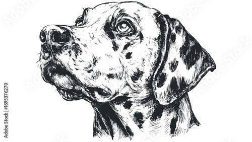 Hand drawn sketch of Dalmatian dog portrait on transparent background. Vector hand drawn illustration