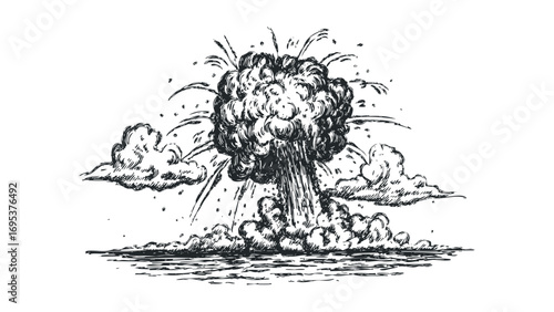 Hand drawn explosion with clouds on transparent. Vector hand drawn illustration