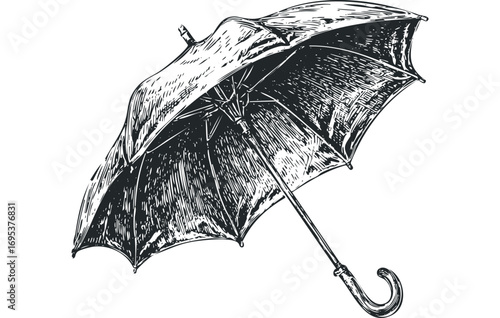 Vintage umbrella sketch on transparent background. Vector hand drawn illustration