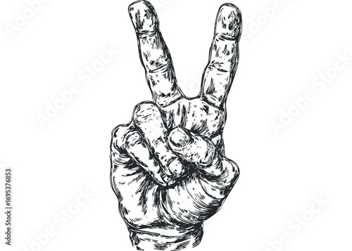 Hand gesture with two fingers raised for victory or peace symbol. Vector hand drawn illustration