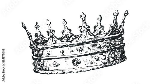 Pristine image of a royal crown with intricate detailing on a white canvas. Vector hand drawn illustration