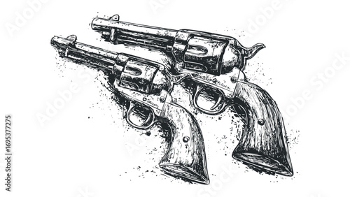 Sketch of Two Revolver Pistols Image. Vector hand drawn illustration