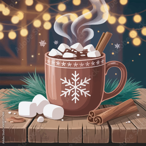 Cozy Cocoa Delight Warm Drink with Marshmallows and Cinnamon Sticks Art