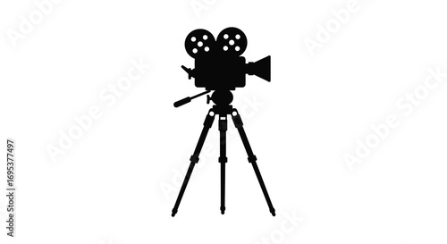a classic movie camera silhouette on tripod setup
