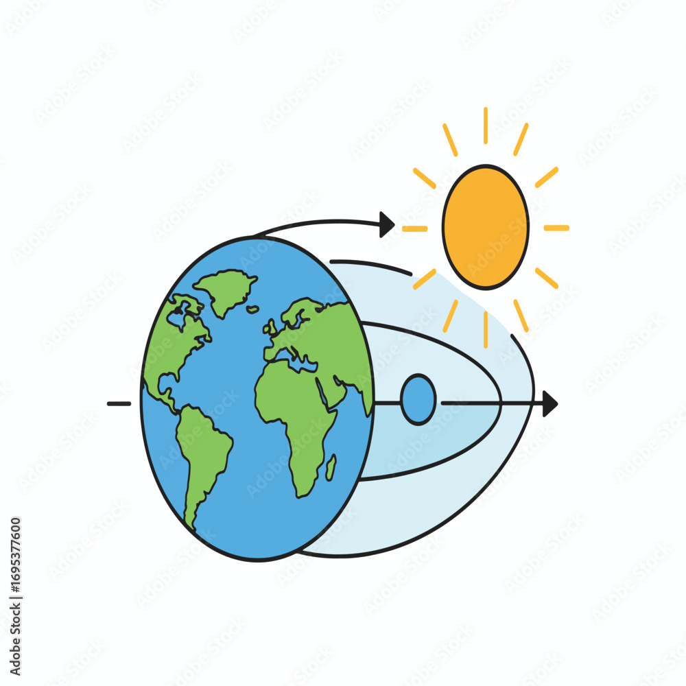 Naklejka premium Illustration depicting the Earth's magnetosphere interacting with solar wind from the sun, showing magnetic field lines.