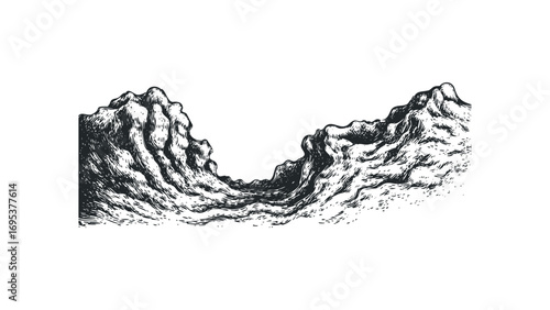 Rough, textured rock formation with a hollowed center on transparent background. Vector hand drawn illustration