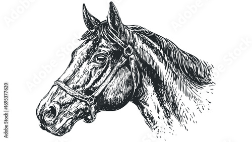 Sketch of Horse Head with Bridle Transparent. Vector hand drawn illustration