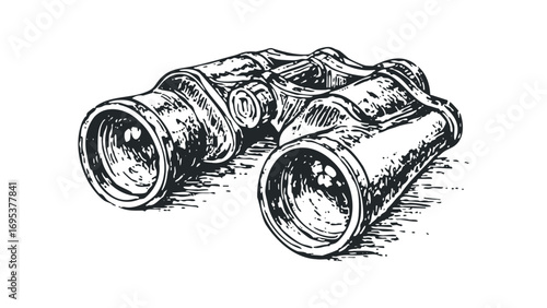Vintage binoculars illustration on transparent background. Vector hand drawn illustration