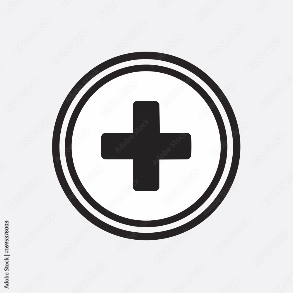 Fototapeta premium Minimalist circular icon featuring a bold plus symbol, representing concepts of increase, health, new creation, or a positive affirmation, designed for versatile digital use across various platforms