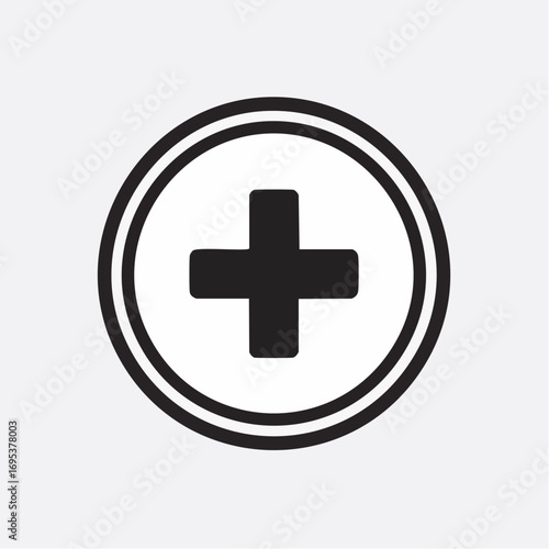 Minimalist circular icon featuring a bold plus symbol, representing concepts of increase, health, new creation, or a positive affirmation, designed for versatile digital use across various platforms