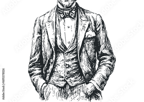 Vintage Gentleman in Suit Image. Vector hand drawn illustration
