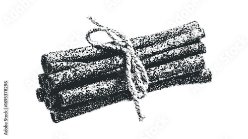 Bundled Cinnamon Sticks with Twine on Transparent. Vector hand drawn illustration