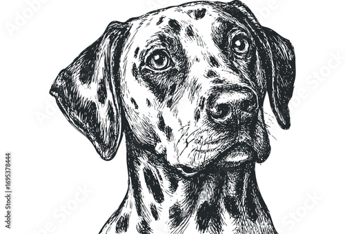 Dalmatian Dog Head Sketch. Vector hand drawn illustration
