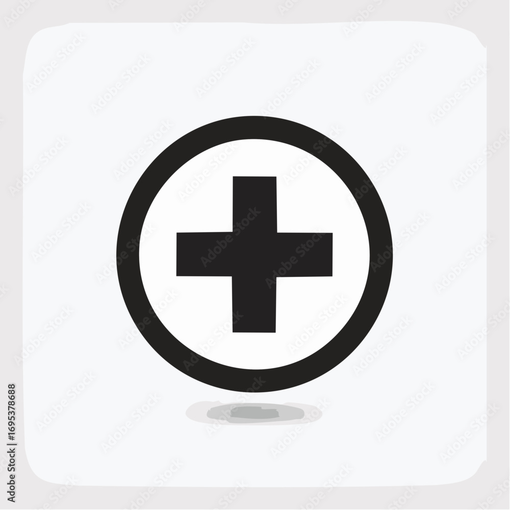 Obraz premium Black plus symbol inside a white circle, representing a medical or information icon