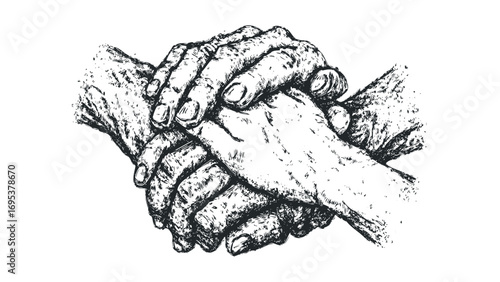 Interlocking hands symbol image representing unity and support. Vector hand drawn illustration