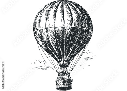 Vintage hot air balloon illustration on transparent background. Vector hand drawn illustration