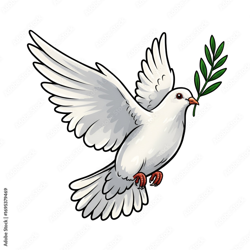 Fototapeta premium A white dove soars upward carrying an olive branch, symbolizing peace, freedom, and new beginnings