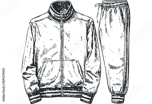Sketch of a zipped track jacket and matching pants. Vector hand drawn illustration