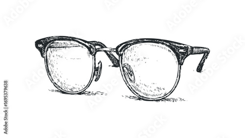 Sketch of browline eyeglasses on transparent background. Vector hand drawn illustration
