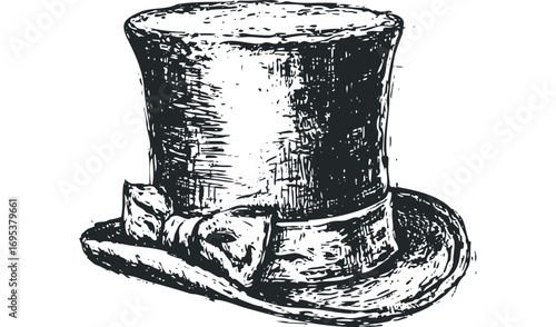 Sketch of a top hat with a bow,. Vector hand drawn illustration