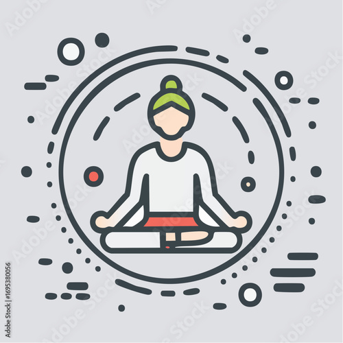 Minimalist vector illustration of a person meditating in a serene lotus pose, symbolizing mindfulness, inner peace, and overall wellness for a balanced lifestyle
