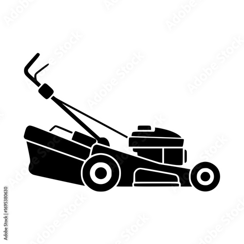 Grass cutting machine vector icon for lawn care and outdoor gardening