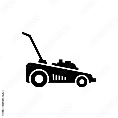 Lawn mower vector icon for garden equipment and grass cutting tool design