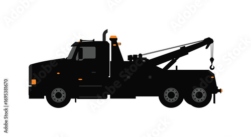 a black tow truck silhouette with extended crane arm